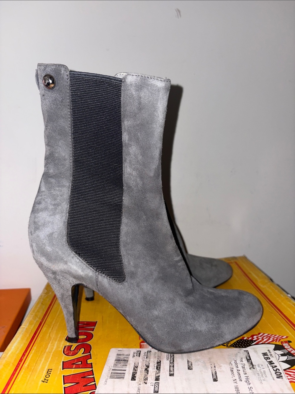 Patrizia Pepe Gray Suede Elastic-Side Ankle Booties size 39